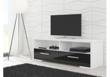 Televizní stolek PENONG, bílá/černý lesk, 5 let záruka