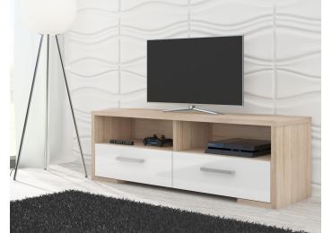 Televizní stolek PENONG, dub sonoma/bílý lesk, 5 let záruka
