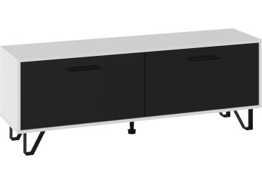 Televizní stolek PRUDHOE 140, bílá/černý lesk, 5 let záruka