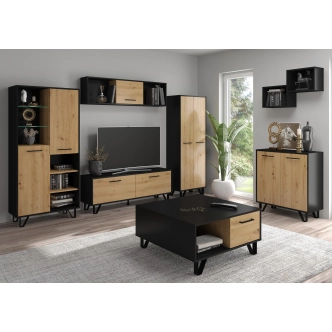 Televizní stolek PRUDHOE 140, černá/dub artisan, 5 let záruka