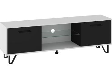 Televizní stolek PRUDHOE 160, bílá/černý lesk
