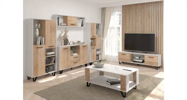 Televizní stolek PRUDHOE 160, bílá/dub sonoma