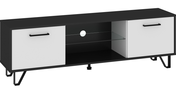 Televizní stolek PRUDHOE 160, černá/bílý lesk, 5 let záruka