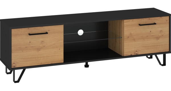 Televizní stolek PRUDHOE 160, černá/dub artisan, 5 let záruka