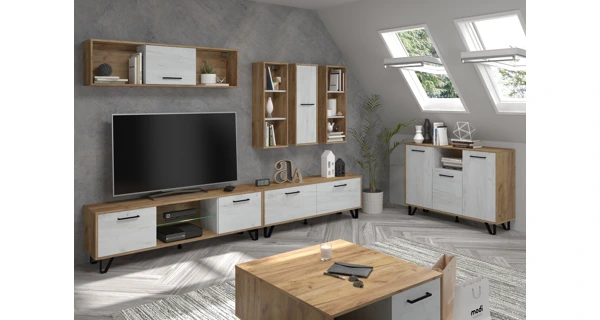 Televizní stolek PRUDHOE 160, craft zlatý/craft bílý