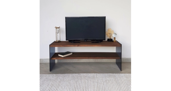 Televizní stolek REMMAR, vlašský ořech/sklo