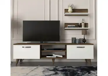 Televizní stolek s policemi GALAGO, vlašský ořech/bílá