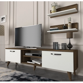 Televizní stolek s policemi GALAGO, vlašský ořech/bílá