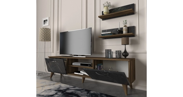 Televizní stolek s policemi GALAGO, vlašský ořech/bílá