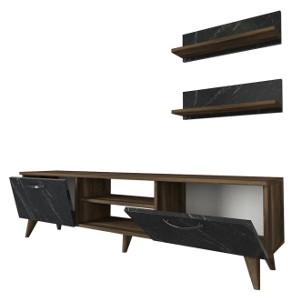 Televizní stolek s policemi GALAGO, vlašský ořech/bílá