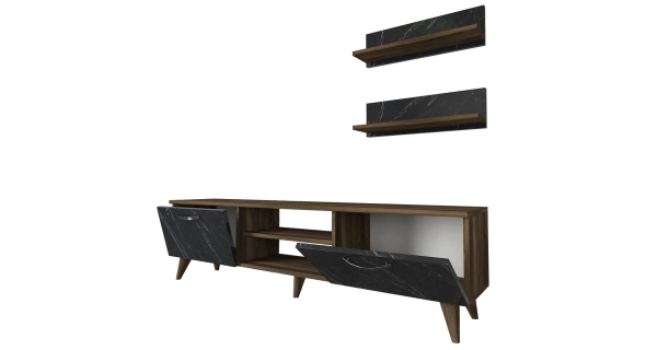 Televizní stolek s policemi GALAGO, vlašský ořech/bílá