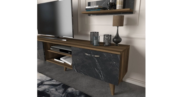 Televizní stolek s policemi GALAGO, vlašský ořech/bílá