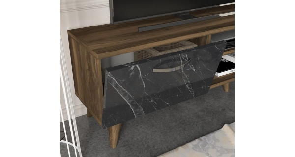 Televizní stolek s policemi GALAGO, vlašský ořech/bílá