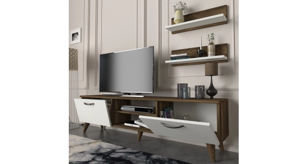 Televizní stolek s policemi GALAGO, vlašský ořech/bílá