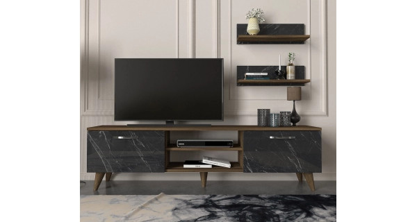 Televizní stolek s policemi GALAGO, vlašský ořech/bílá