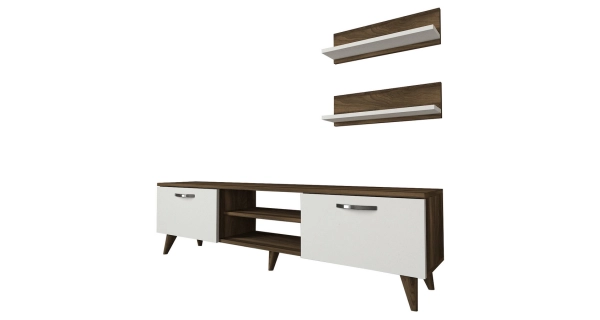 Televizní stolek s policemi GALAGO, vlašský ořech/bílá