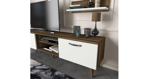 Televizní stolek s policemi GALAGO, vlašský ořech/bílá