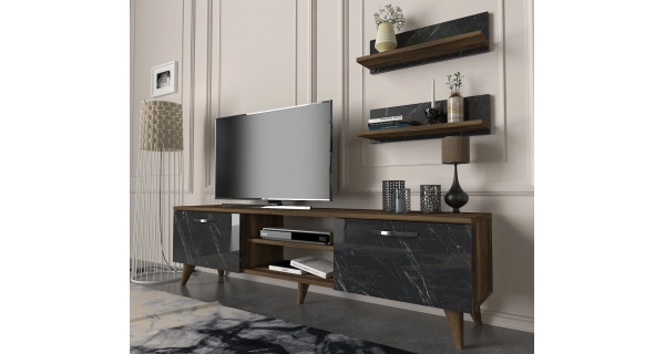 Televizní stolek s policemi GALAGO, vlašský ořech/bílá