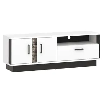 Televizní stolek SIGOURNEY 2D1S, bílá/černá/bílá vysoký lesk 