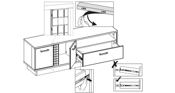 Televizní stolek SIGOURNEY 2D1S, bílá/černá/bílá vysoký lesk 