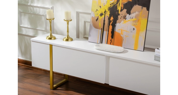 Televizní stolek SOLFIR, bílá/zlatá
