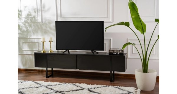 Televizní stolek SOLFIR, černé dřevo/černá