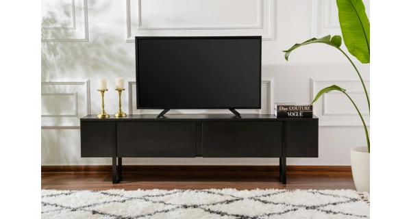 Televizní stolek SOLFIR, černé dřevo/černá