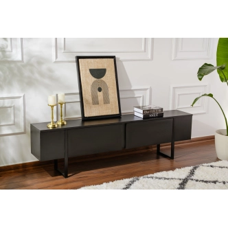 Televizní stolek SOLFIR, černé dřevo/černá
