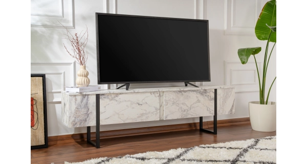 Televizní stolek SOLFIR, mramor/černá