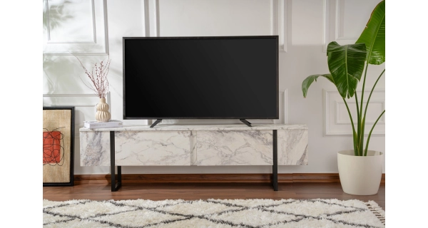 Televizní stolek SOLFIR, mramor/černá