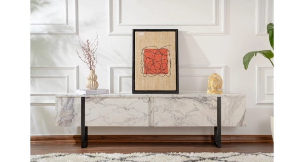 Televizní stolek SOLFIR, mramor/černá