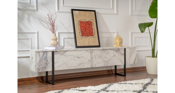 Televizní stolek SOLFIR, mramor/černá