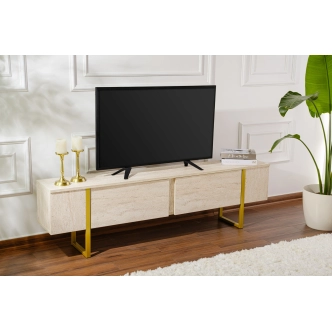 Televizní stolek SOLFIR, travertin/zlatá