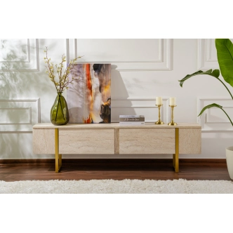 Televizní stolek SOLFIR, travertin/zlatá