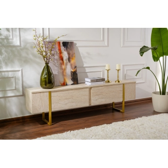 Televizní stolek SOLFIR, travertin/zlatá