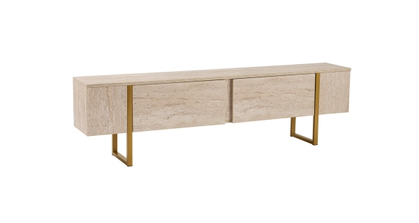 Televizní stolek SOLFIR, travertin/zlatá