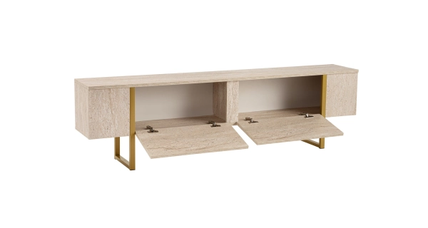 Televizní stolek SOLFIR, travertin/zlatá