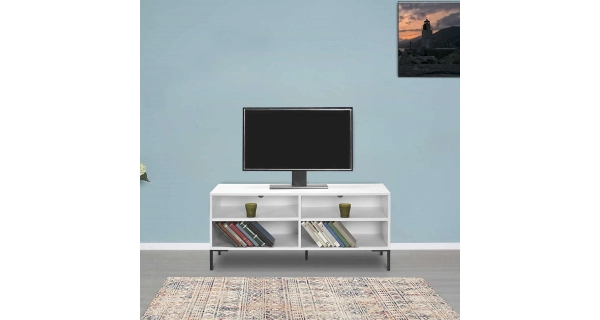 Televizní stolek TACUL, bílý DOPRODEJ