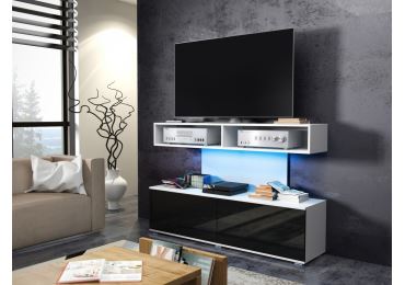Televizní stolek TARALGA, bílá/černý lesk, 5 let záruka