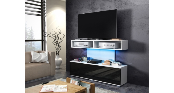 Televizní stolek TARALGA, bílá/černý lesk, 5 let záruka