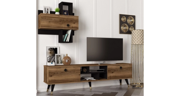 Televizní stolek THELMA se závěsnou skříňkou, lydia/černá