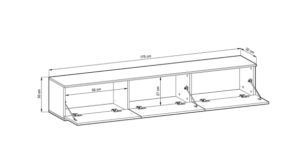 Televizní stolek TUNIS 175 cm s prolisy, šedá