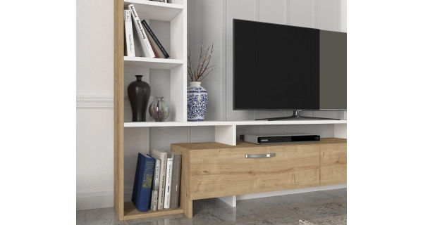 Televizní stolek TYRA s regálem, sapphire/bílá