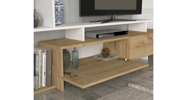 Televizní stolek TYRA s regálem, sapphire/bílá