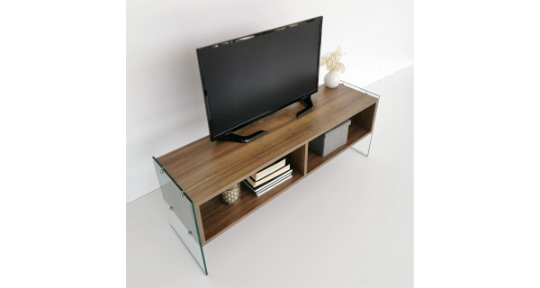 Televizní stolek VALGAR, vlašský ořech/sklo