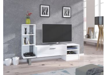 Televizní stolek VANIMO, bílá/bílý lesk, 5 let záruka