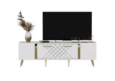 Televizní stolek VELDAL, bílá/zlatá