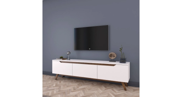 Televizní stolek VELVER, bílá/vlašský ořech 2