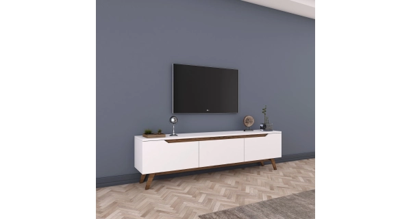 Televizní stolek VELVER, bílá/vlašský ořech 2