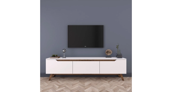 Televizní stolek VELVER, bílá/vlašský ořech 2